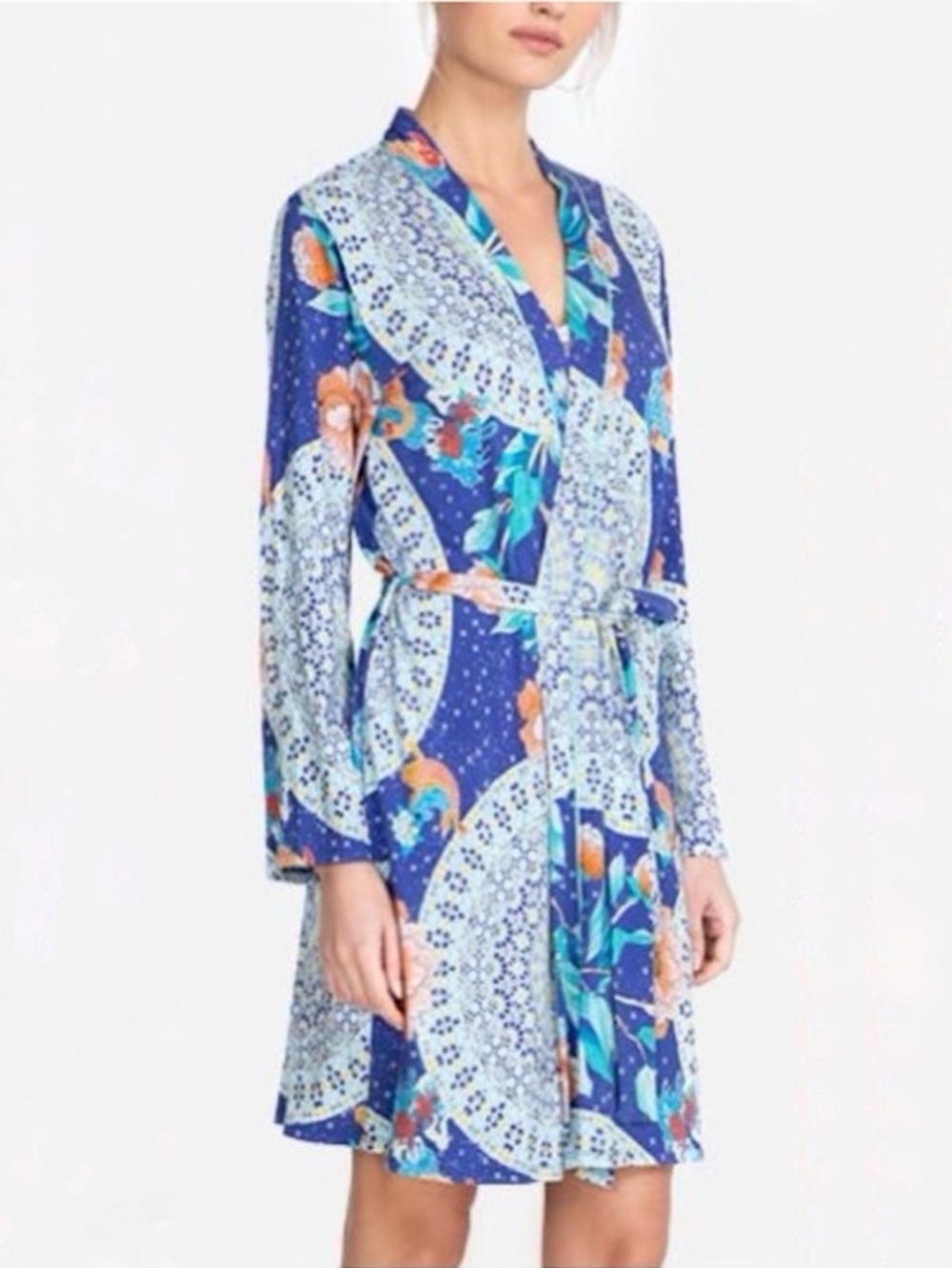 Johnny Was Coi Koi Sleep Robe Pima Cotton Modal Botanical Boho Patchwork Small